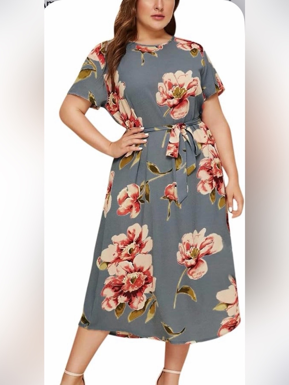 SHEIN Slate Blue Floral Maxi Dress with Tie Waist